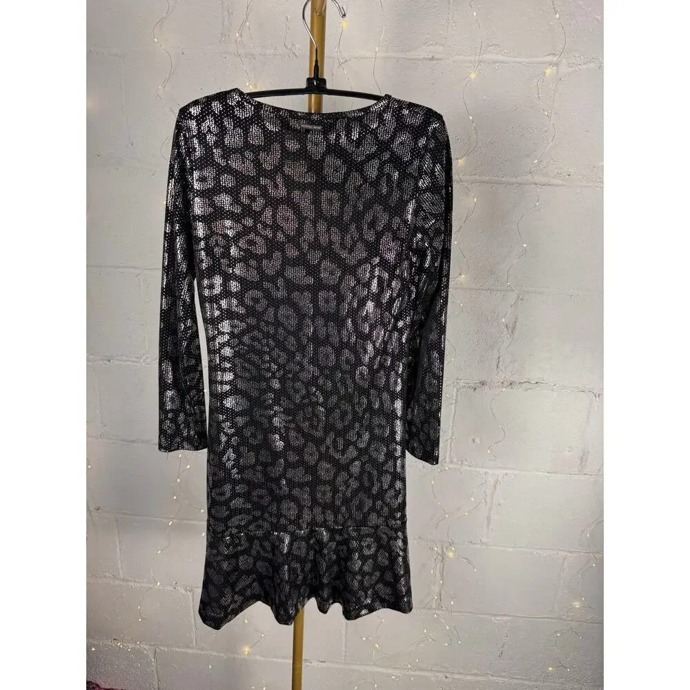 MICHAEL Michael Kors Metallic Leopard Print Dress Black Silver XS